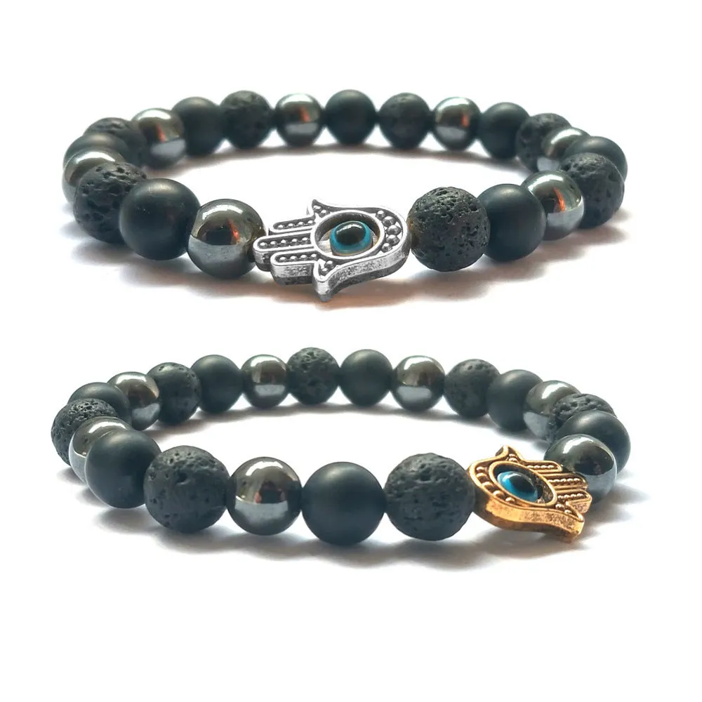 Handmade stone beaded bracelet 8mm beads 18-19cm circumference electroplated alloy silver colour