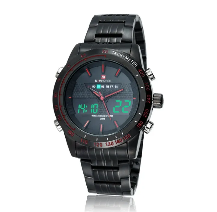 Naviforce 9024 men's sports wrist watch with black alloy strap, 46mm round dial, and luminous hands