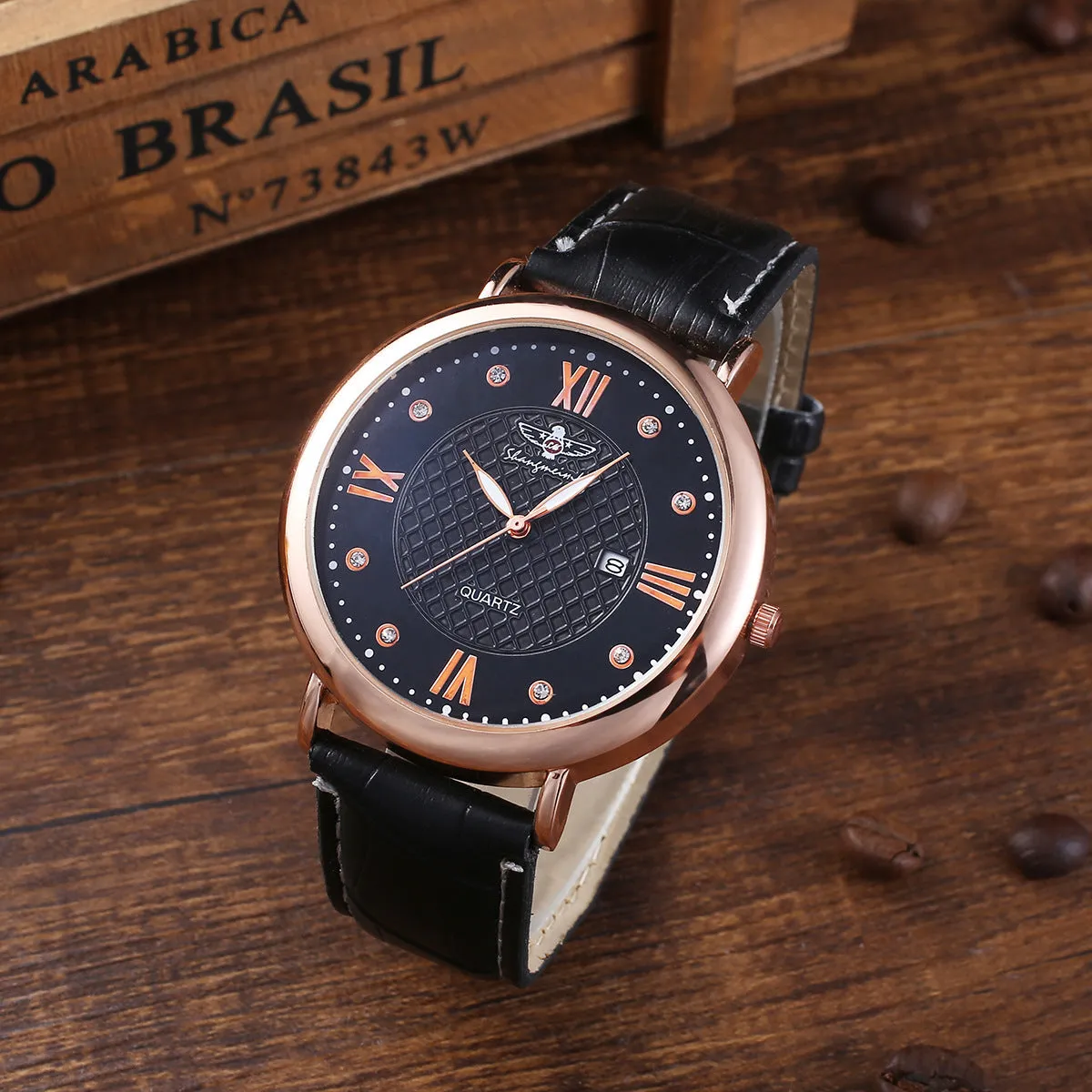 New quartz wristwatch gift set for men with titanium alloy strap black 45mm dial includes wallet tie and cufflinks