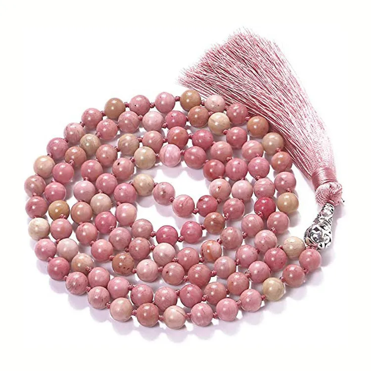 Agate tassel necklace with multiple stone colours including Indian agate, amethyst and blue grain stone on 95-100cm length