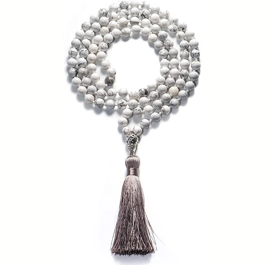 Agate tassel necklace with multiple stone colours including Indian agate, amethyst and blue grain stone on 95-100cm length