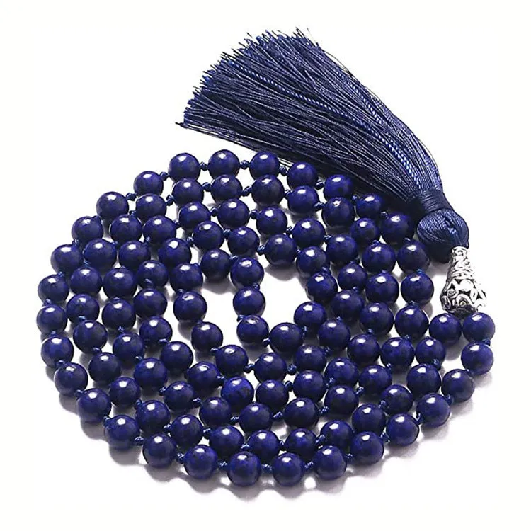 Agate tassel necklace with multiple stone colours including Indian agate, amethyst and blue grain stone on 95-100cm length