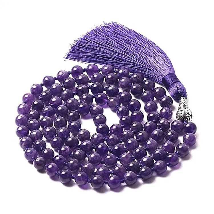 Agate tassel necklace with multiple stone colours including Indian agate, amethyst and blue grain stone on 95-100cm length