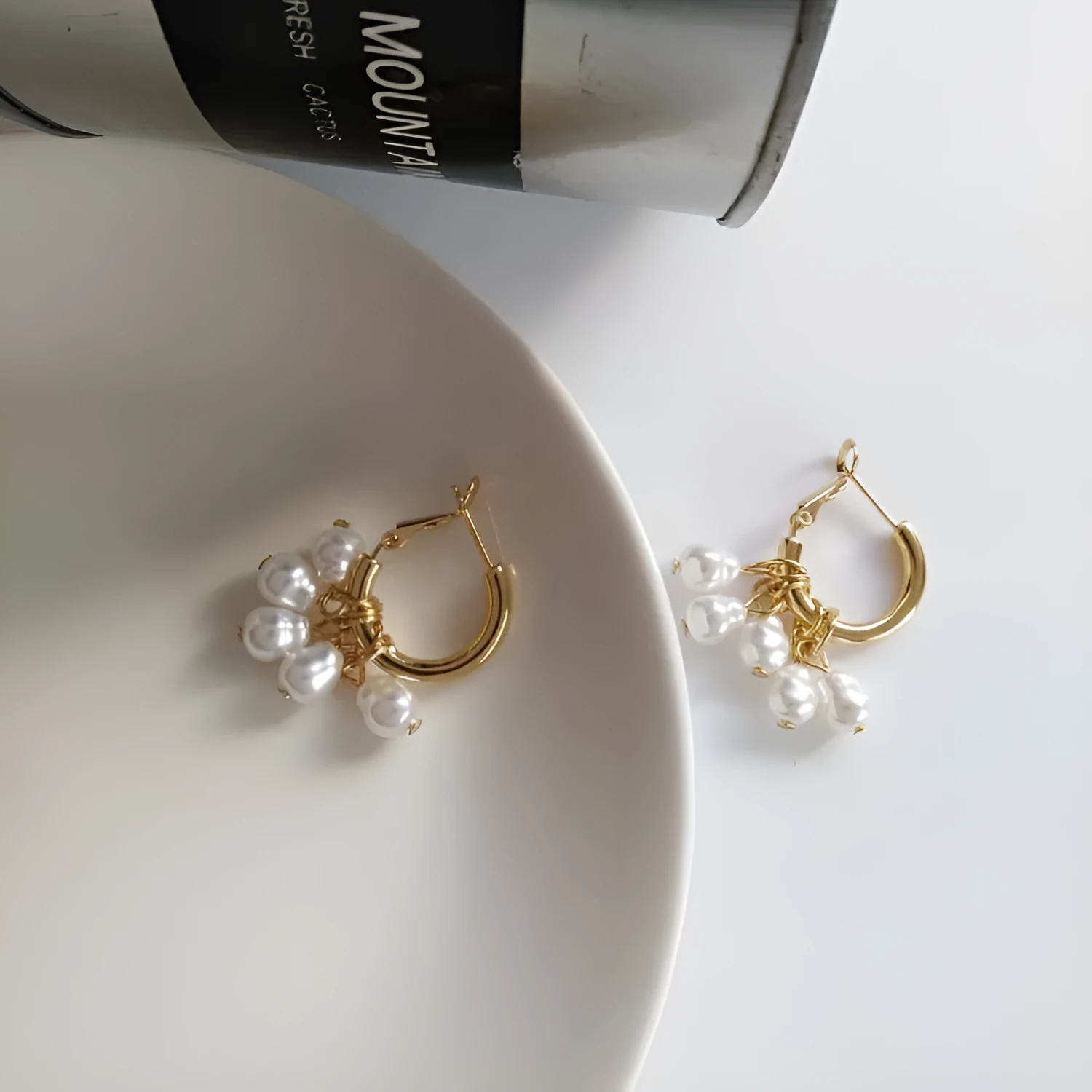 Gold geometric pearl tassel earrings for women electroplated alloy drop earrings