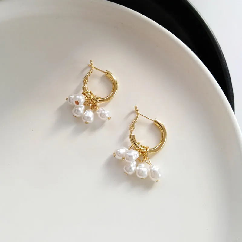 Gold geometric pearl tassel earrings for women electroplated alloy drop earrings