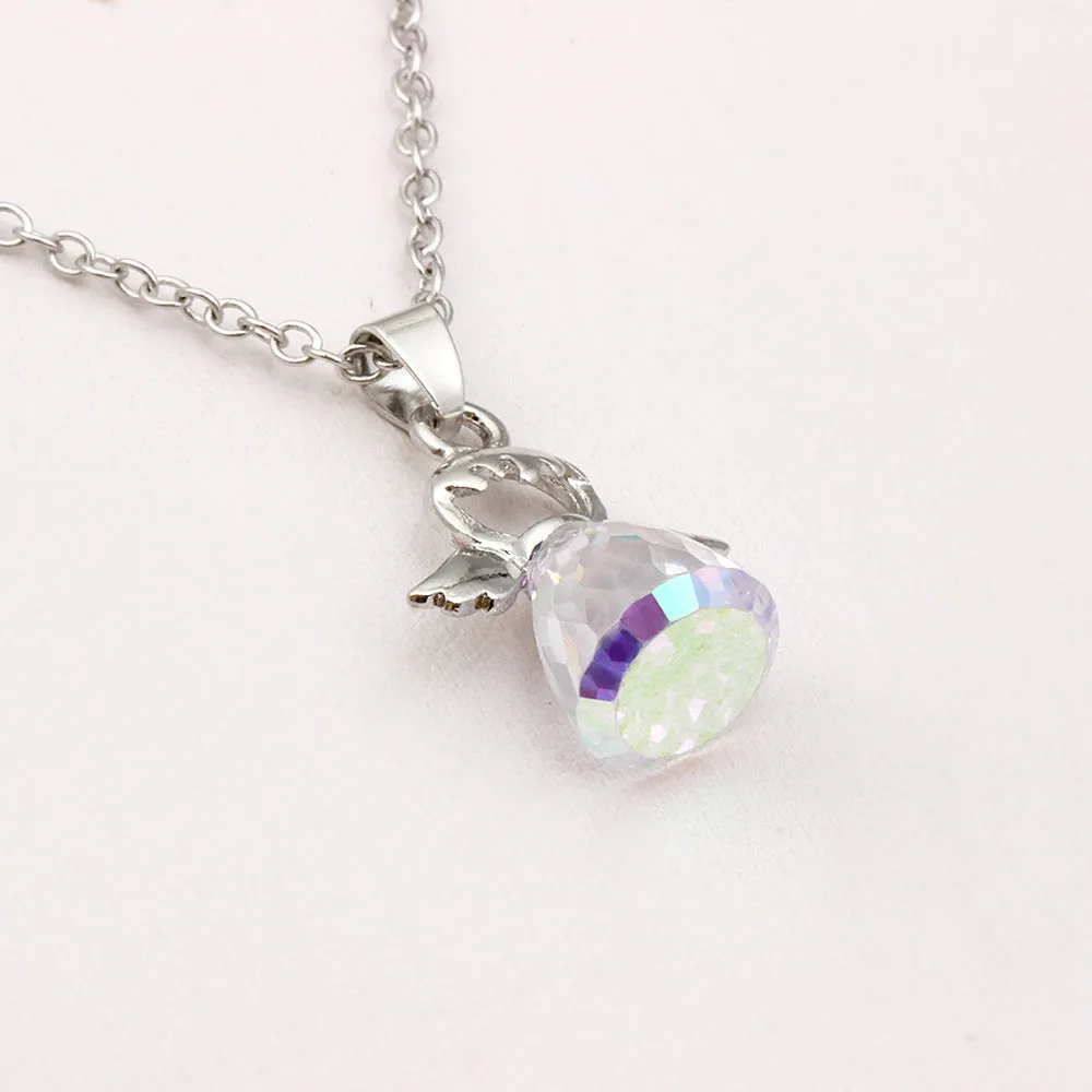 Crystal Little Angel women's necklace pendant with natural stone and copper fittings in silver plated rose gold finish