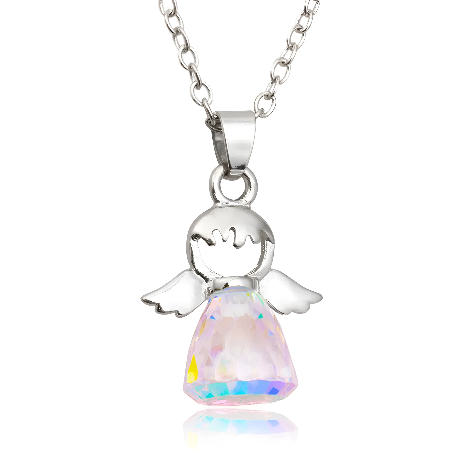 Crystal Little Angel women's necklace pendant with natural stone and copper fittings in silver plated rose gold finish