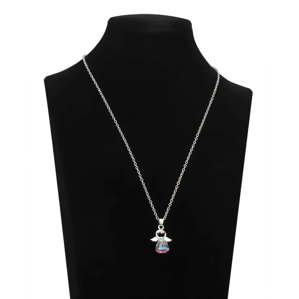 Crystal Little Angel women's necklace pendant with natural stone and copper fittings in silver plated rose gold finish