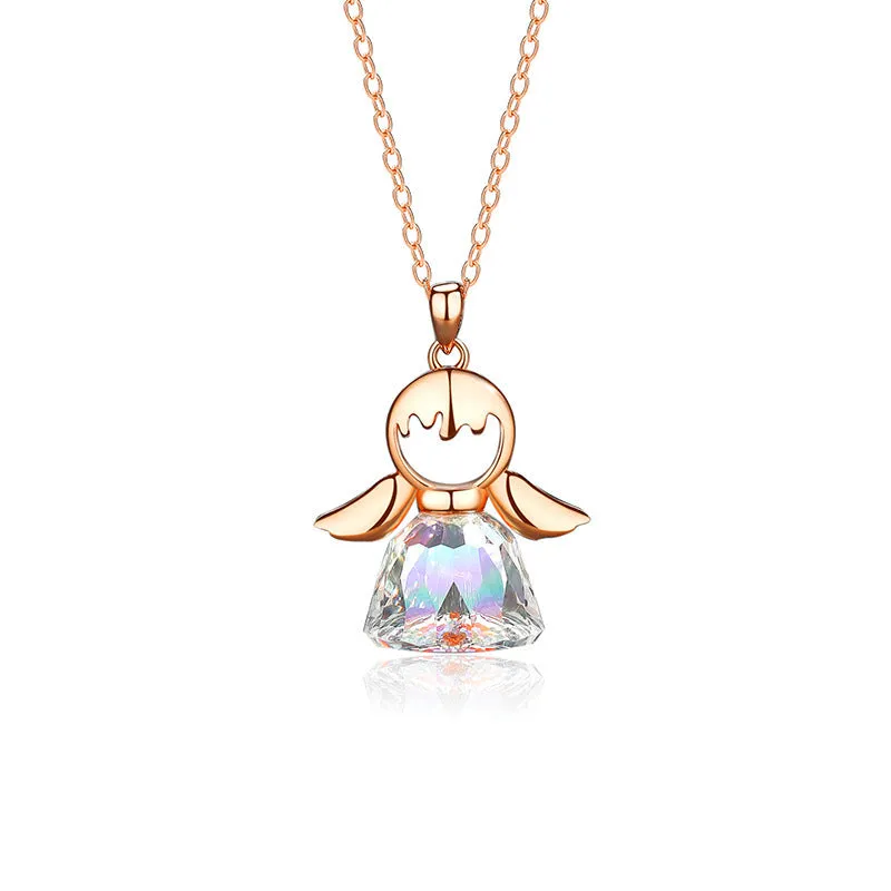 Crystal Little Angel women's necklace pendant with natural stone and copper fittings in silver plated rose gold finish