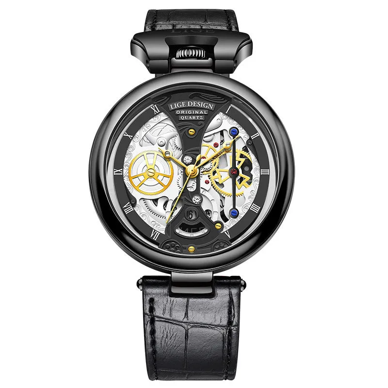 Men's casual waterproof wrist watch 13mm zinc alloy case belt strap stainless steel buckle