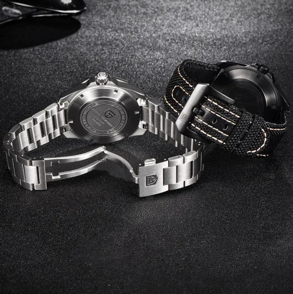 Men's mechanical watch PD-1617 with stainless steel bracelet and silver black dial