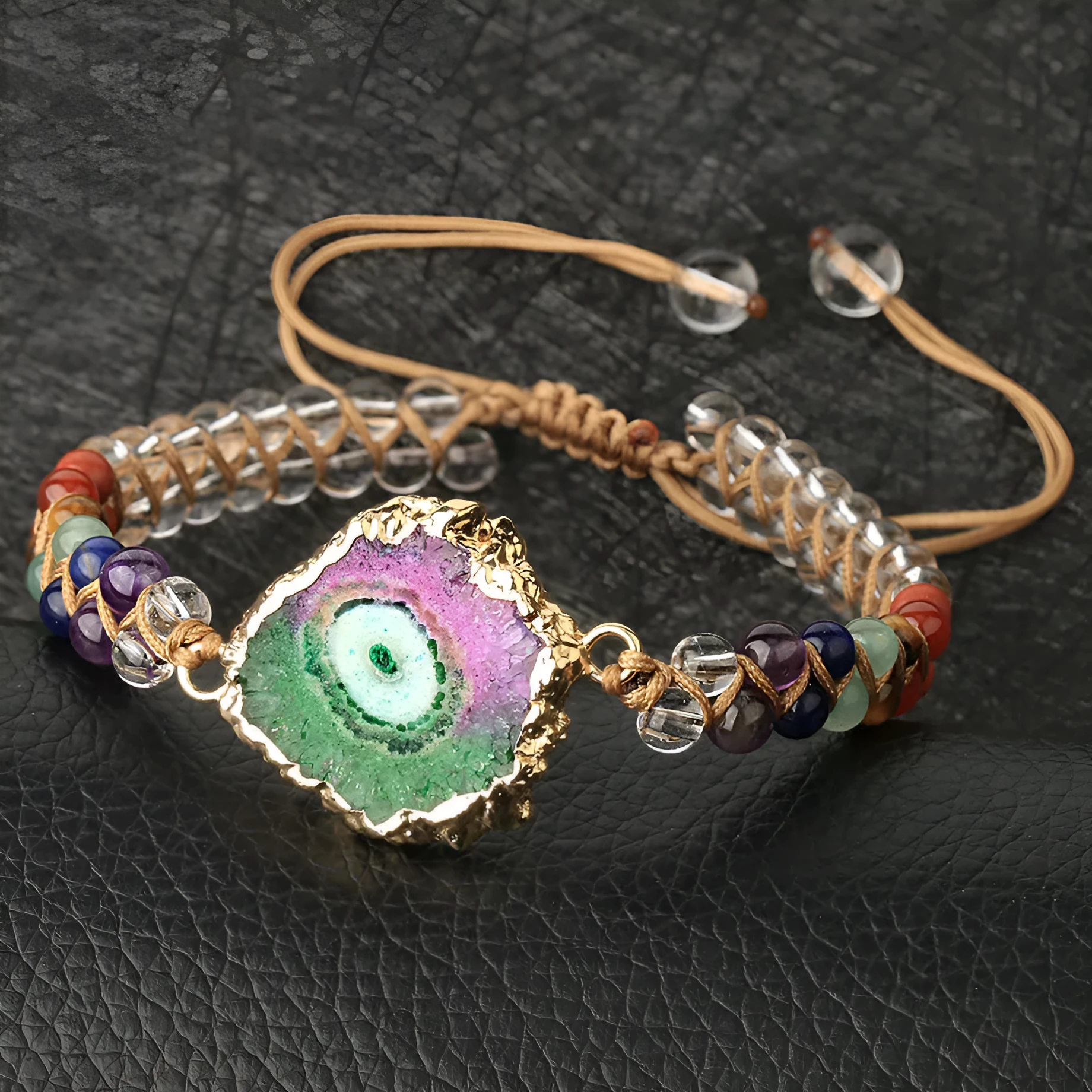 Agate natural crystal beaded braided yoga bracelet for women lapis G424 colour onyx and crystal geometric shape