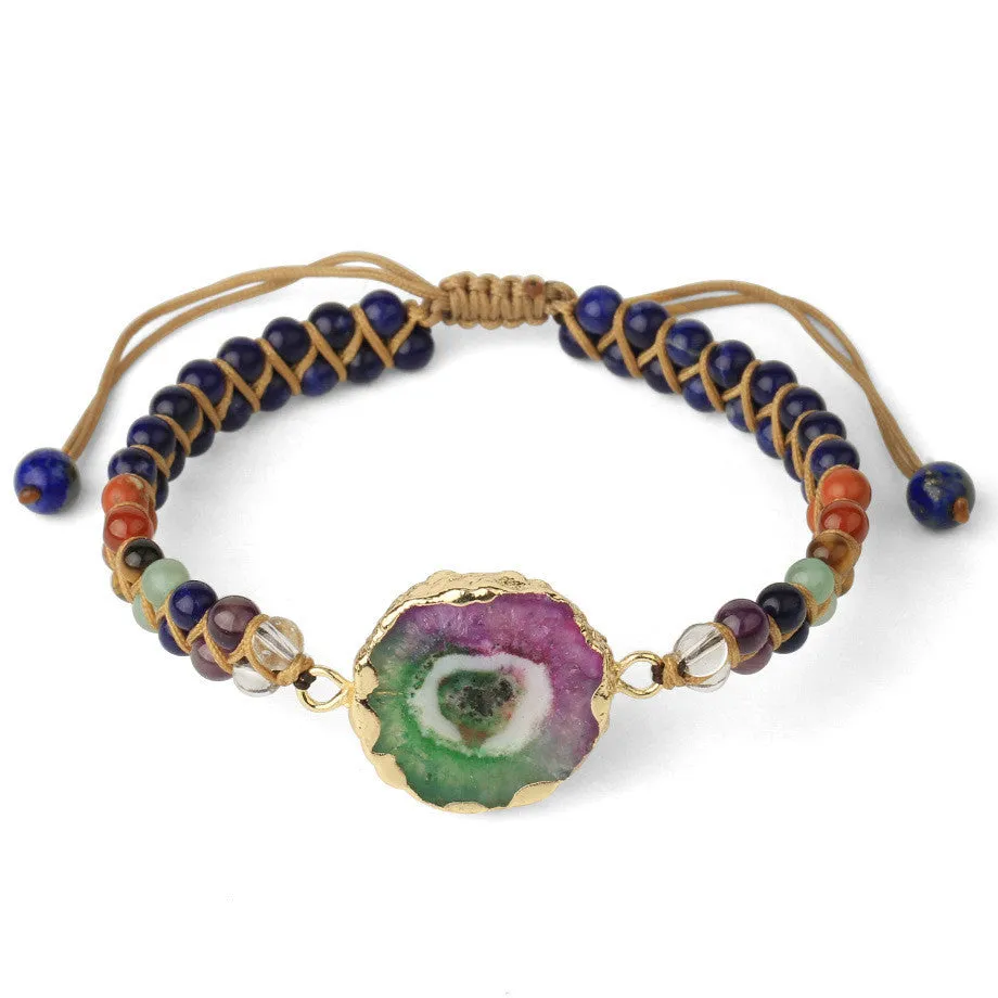 Agate natural crystal beaded braided yoga bracelet for women lapis G424 colour onyx and crystal geometric shape