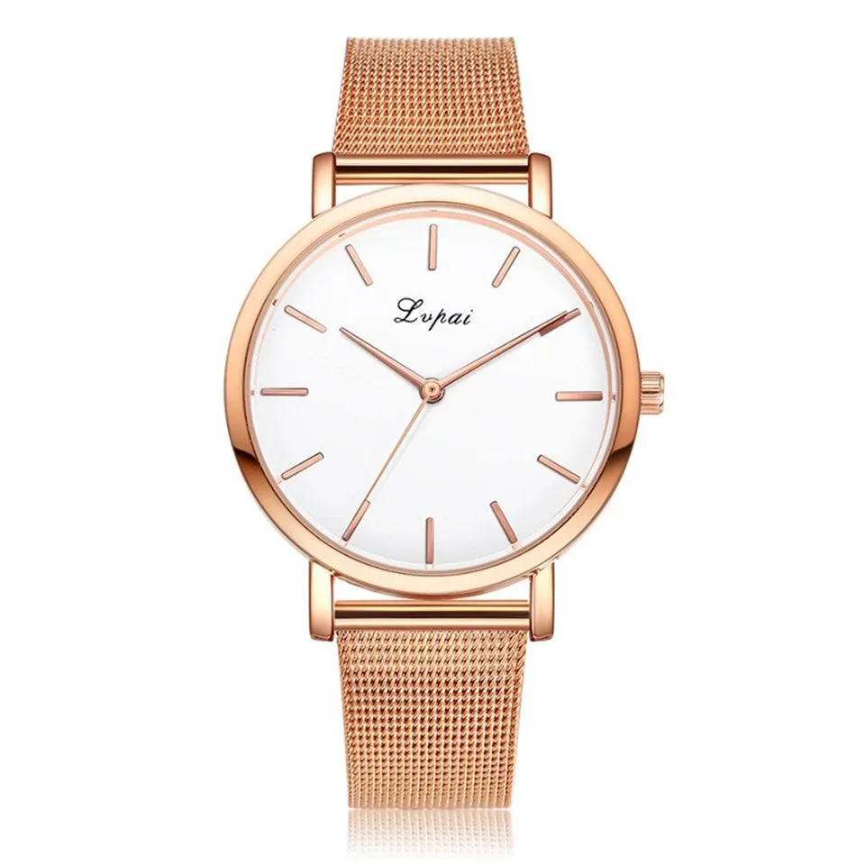 Vansvar women's quartz watch with silver mesh band and marble dial