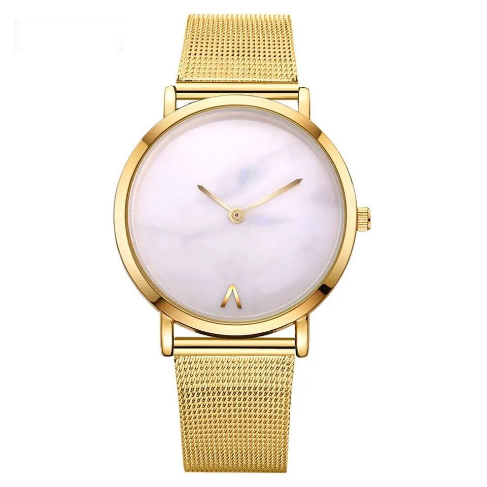 Vansvar women's quartz watch with silver mesh band and marble dial