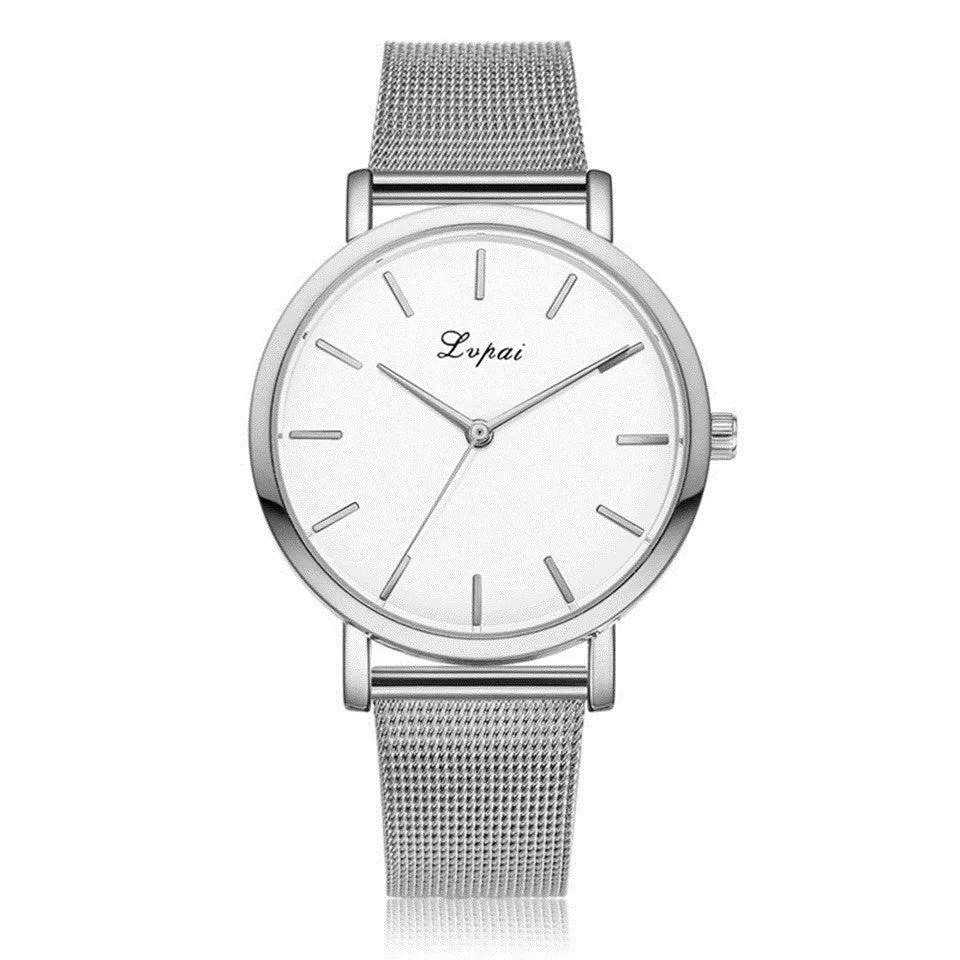 Vansvar women's quartz watch with silver mesh band and marble dial