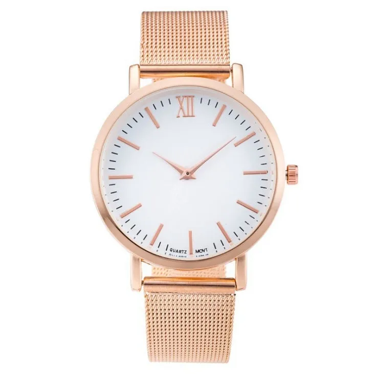 Vansvar women's quartz watch with silver mesh band and marble dial