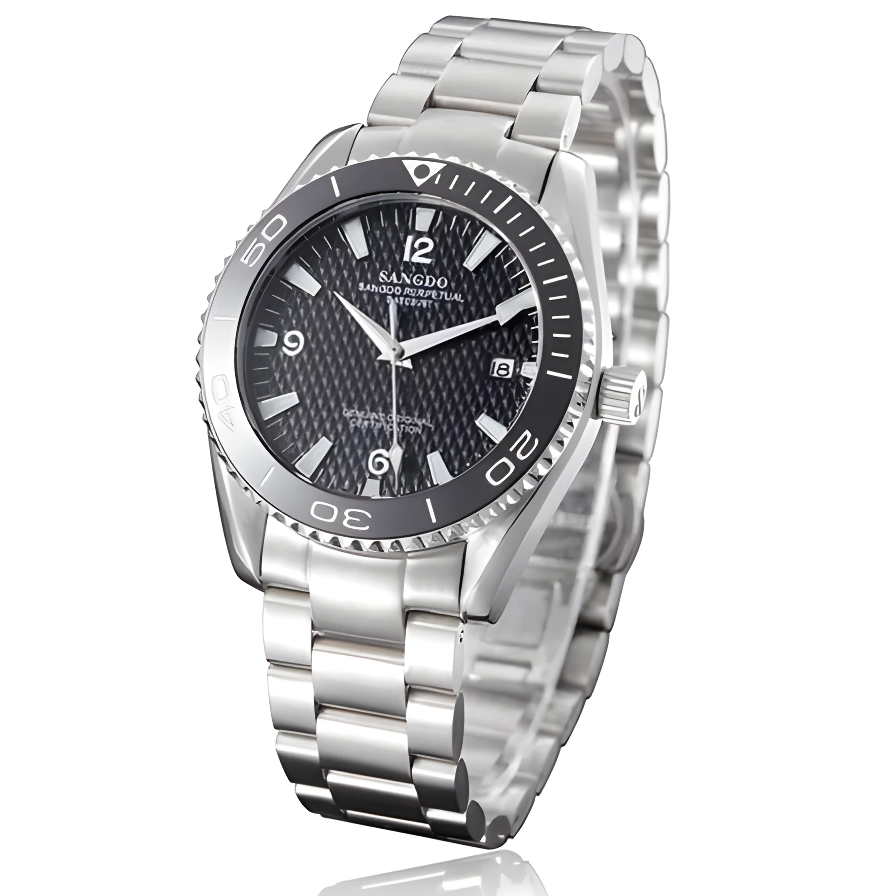 Men's automatic mechanical watch with 42mm stainless steel dial and strap, calendar window, luminous hands