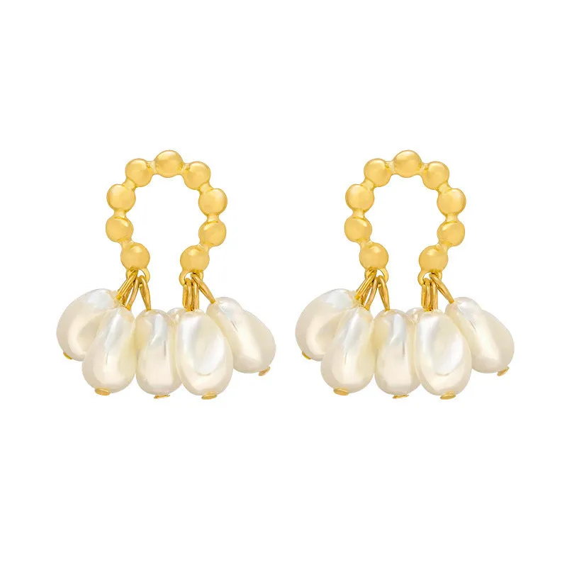 Baroque pearl drop earrings with silver or gold plated alloy setting for women
