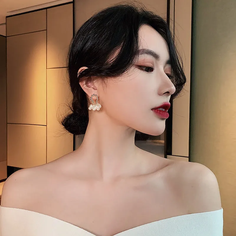 Baroque pearl drop earrings with silver or gold plated alloy setting for women
