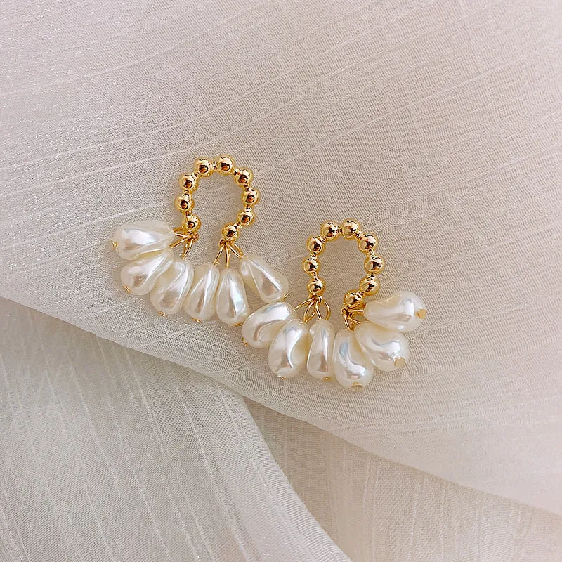 Baroque pearl drop earrings with silver or gold plated alloy setting for women