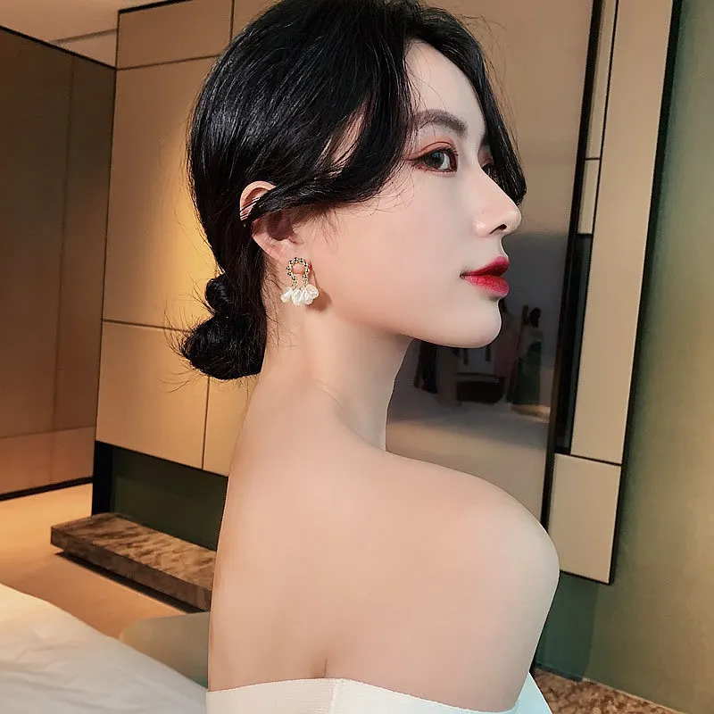 Baroque pearl drop earrings with silver or gold plated alloy setting for women