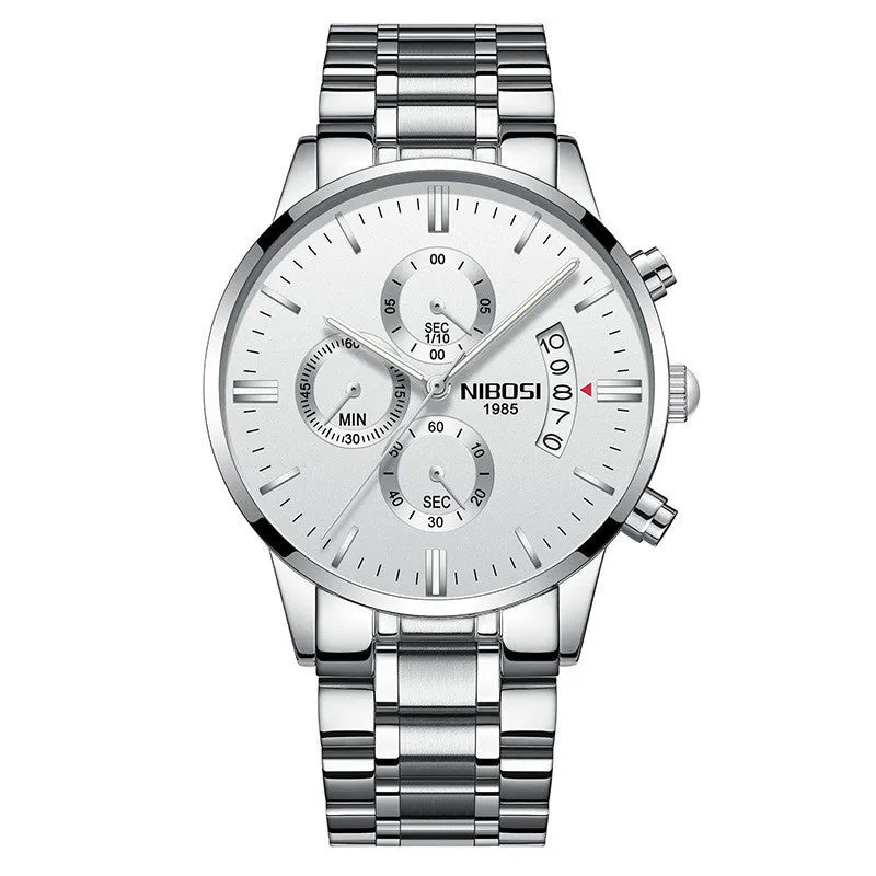 Men's watch with 43mm dial diameter, 11mm thickness, 22mm strap, quartz movement, stainless steel case
