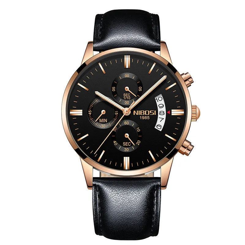 Men's watch with 43mm dial diameter, 11mm thickness, 22mm strap, quartz movement, stainless steel case