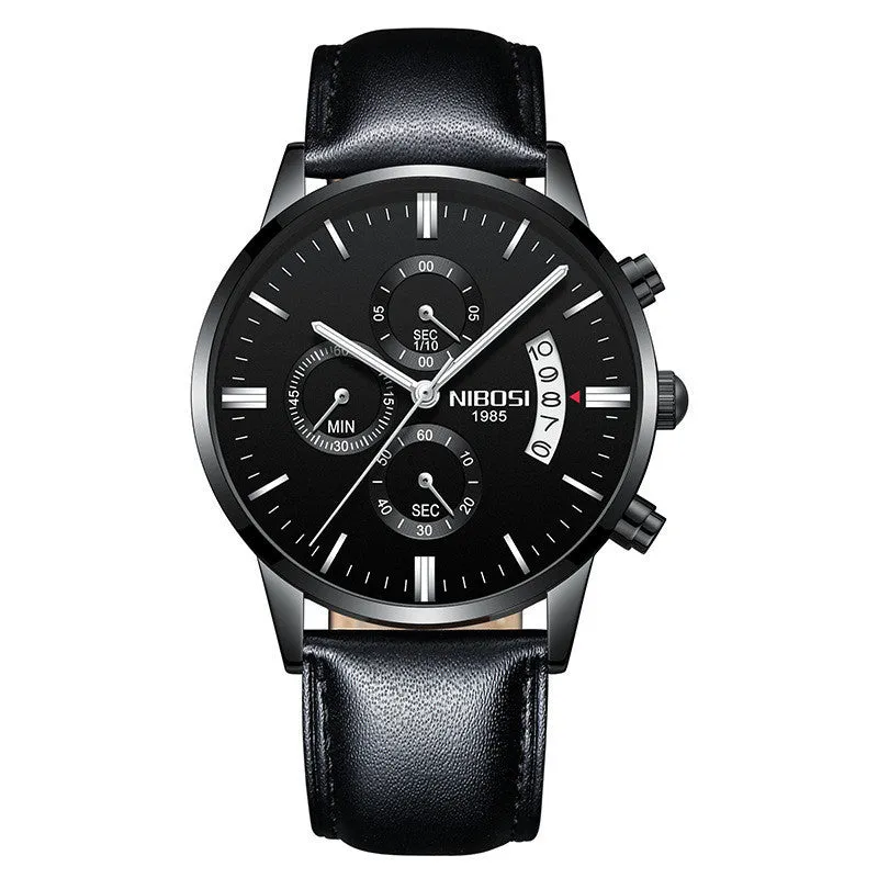 Men's watch with 43mm dial diameter, 11mm thickness, 22mm strap, quartz movement, stainless steel case