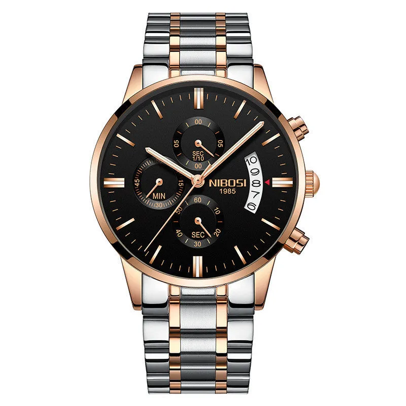 Men's watch with 43mm dial diameter, 11mm thickness, 22mm strap, quartz movement, stainless steel case