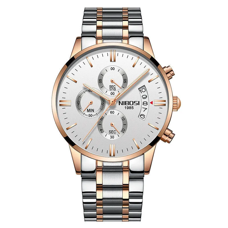 Men's watch with 43mm dial diameter, 11mm thickness, 22mm strap, quartz movement, stainless steel case