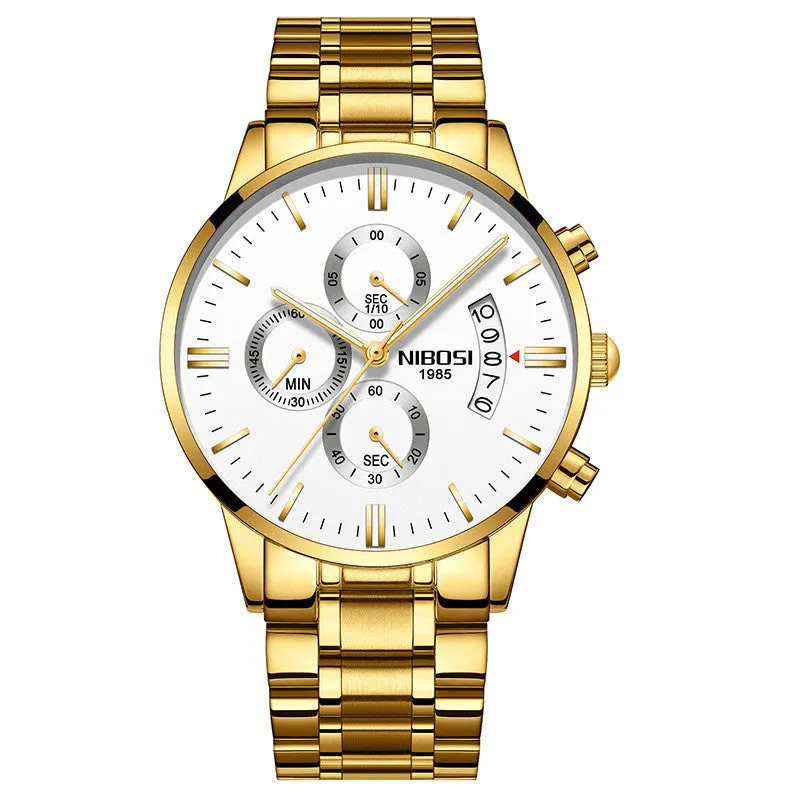 Men's watch with 43mm dial diameter, 11mm thickness, 22mm strap, quartz movement, stainless steel case