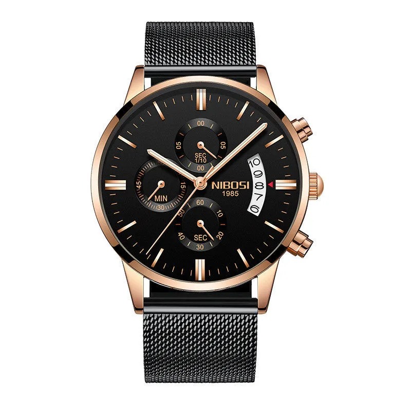 Men's watch with 43mm dial diameter, 11mm thickness, 22mm strap, quartz movement, stainless steel case