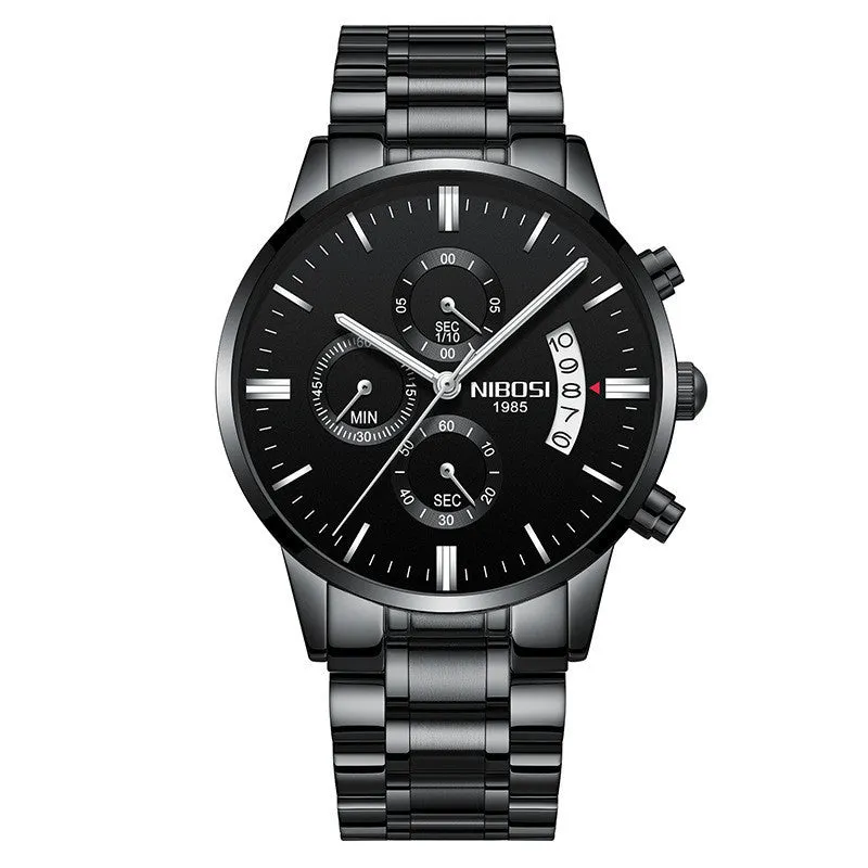 Men's watch with 43mm dial diameter, 11mm thickness, 22mm strap, quartz movement, stainless steel case
