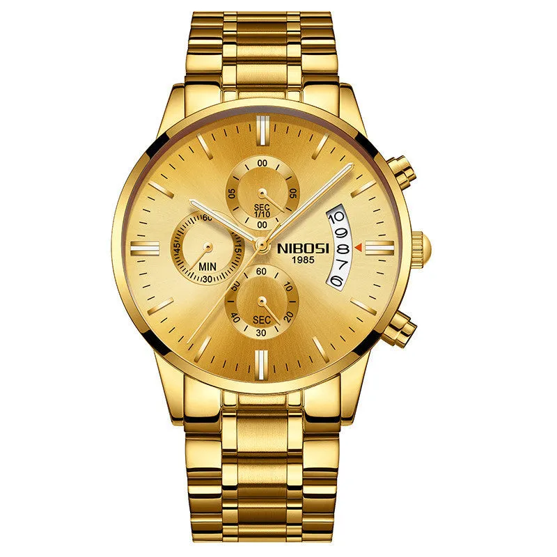 Men's watch with 43mm dial diameter, 11mm thickness, 22mm strap, quartz movement, stainless steel case