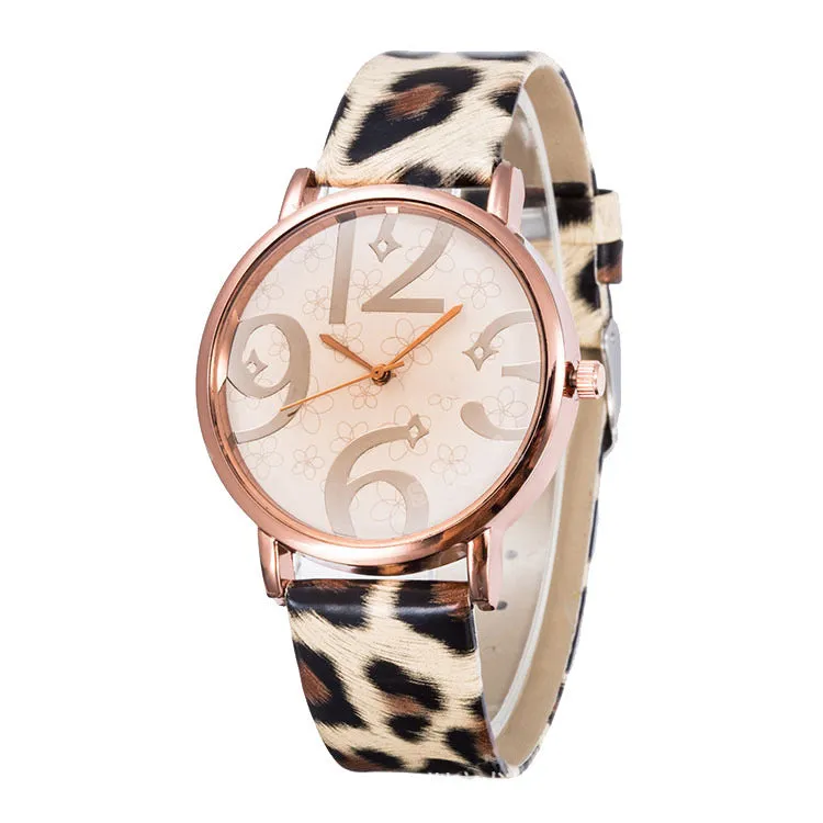 Quartz watch in leopard colour finish with analogue dial and strap