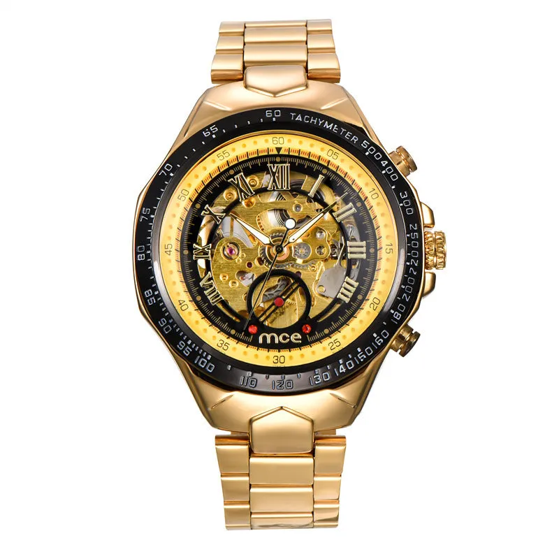 MCE men's mechanical watch stainless steel skeleton dial explosion proof self-winding wristwatch
