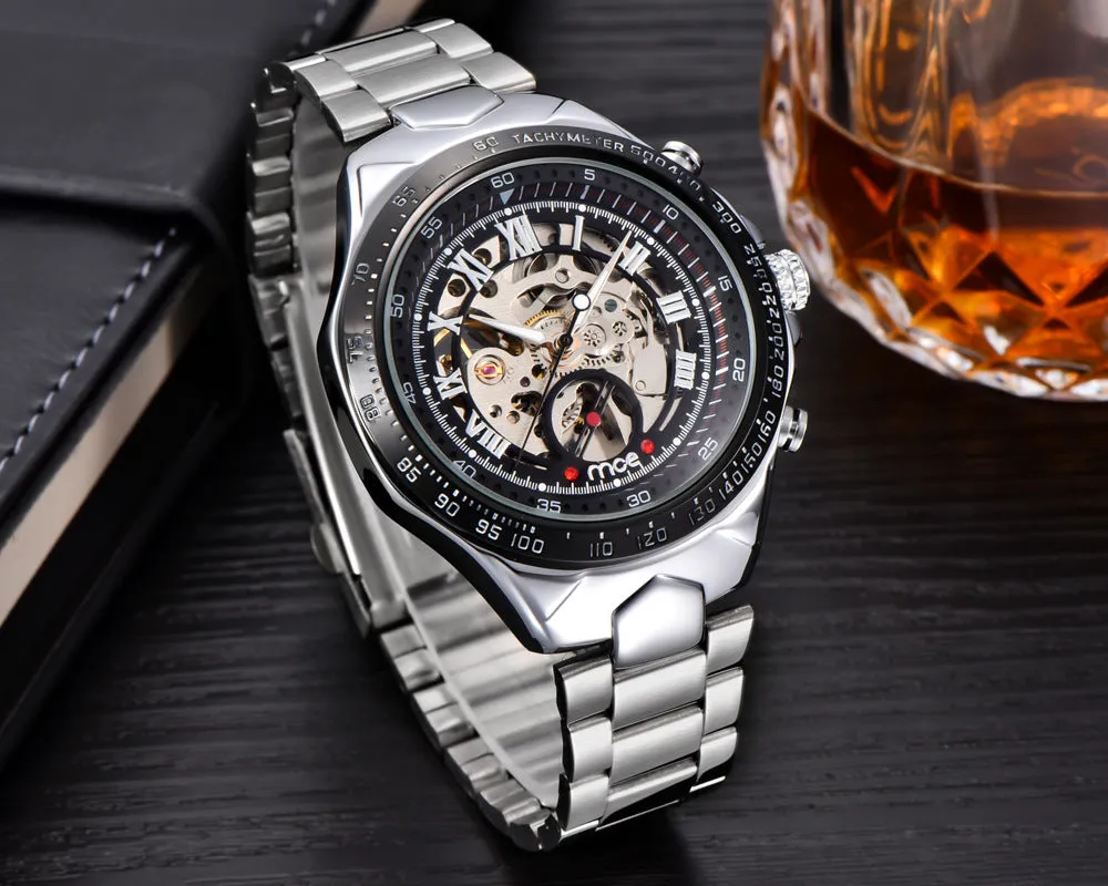 MCE men's mechanical watch stainless steel skeleton dial explosion proof self-winding wristwatch