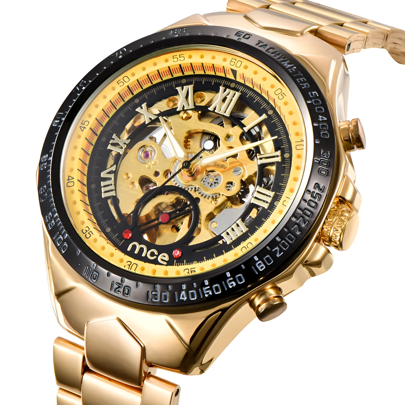 MCE men's mechanical watch stainless steel skeleton dial explosion proof self-winding wristwatch