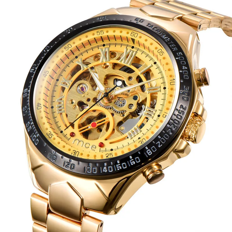MCE men's mechanical watch stainless steel skeleton dial explosion proof self-winding wristwatch