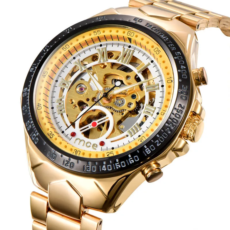 MCE men's mechanical watch stainless steel skeleton dial explosion proof self-winding wristwatch