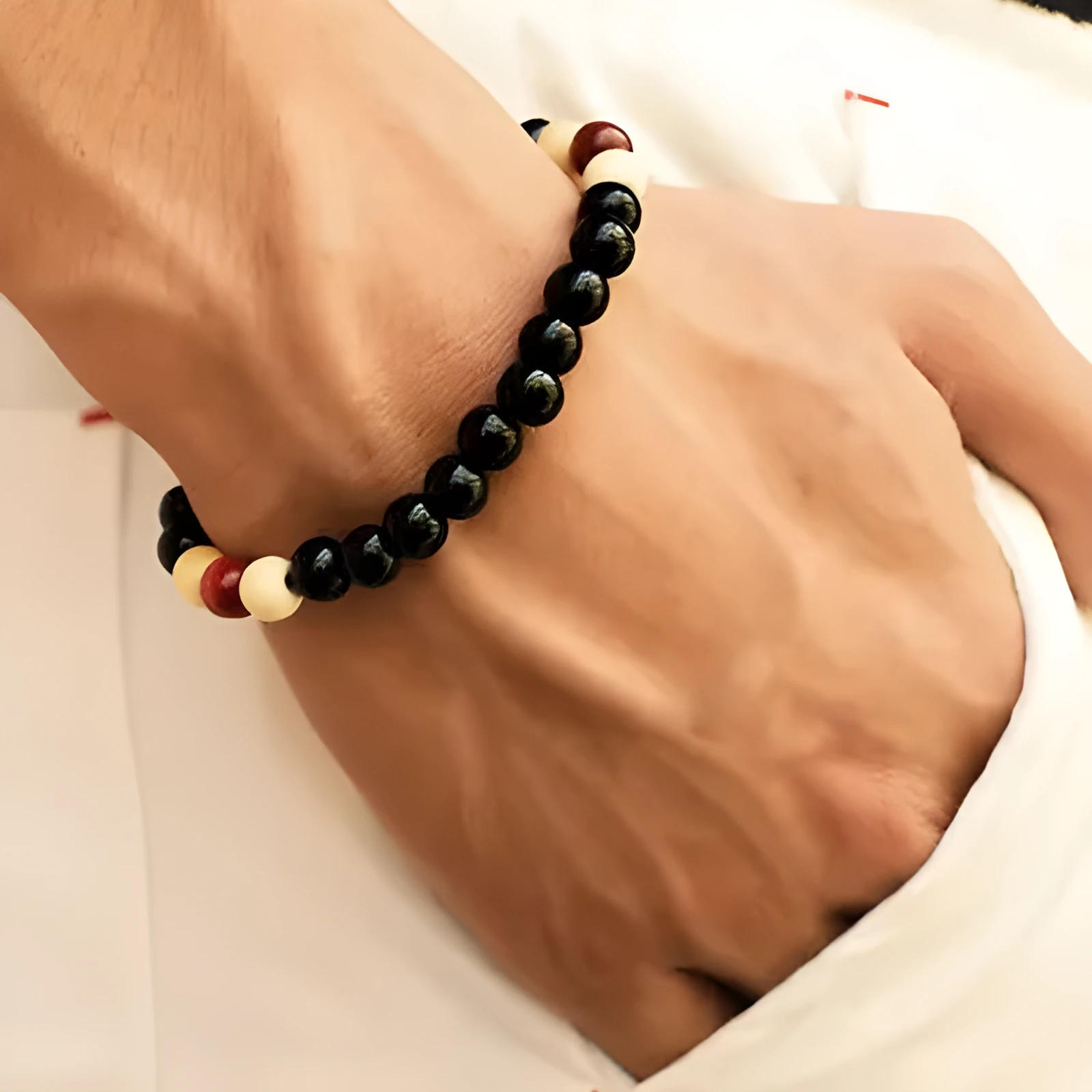 Natural stone beaded bracelet with lava beads, 18cm length, unisex ethnic style