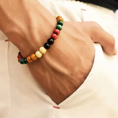 Natural stone beaded bracelet with lava beads, 18cm length, unisex ethnic style