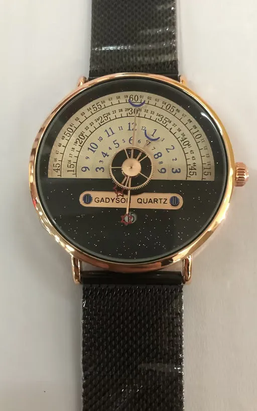 M-1288 men's quartz watch with gold 40mm dial and stainless steel strap on white background