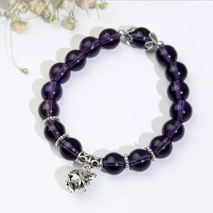 Natural opal beads charm bracelet with crystal accents on stainless steel chain, 17cm, in black colour