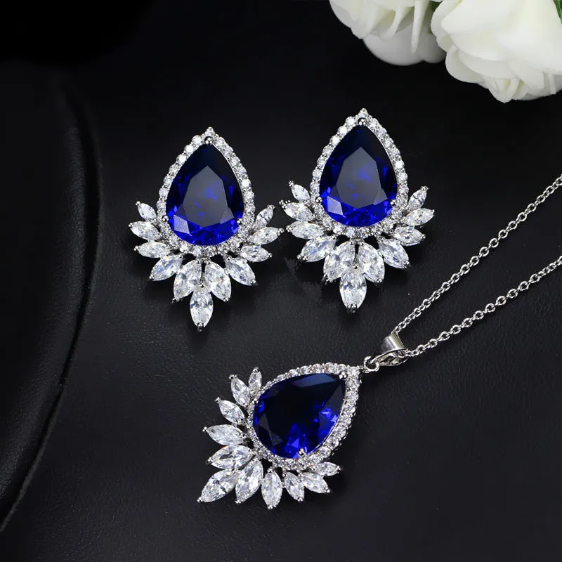 AAA jewelry chain set in blue colour for bridal banquet and dinner wear