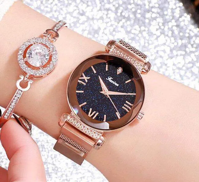 Fashion Watches analog quartz watch with stainless steel band on wrist, black dial visible