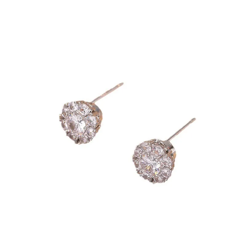 Zircon light luxury good luck rotating open rings ear studs necklace suit for women, copper and zircon, floral sun snowflake pattern