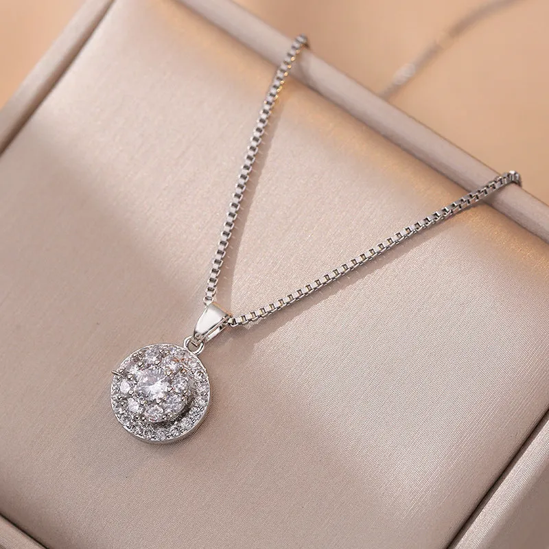 Zircon light luxury good luck rotating open rings ear studs necklace suit for women, copper and zircon, floral sun snowflake pattern