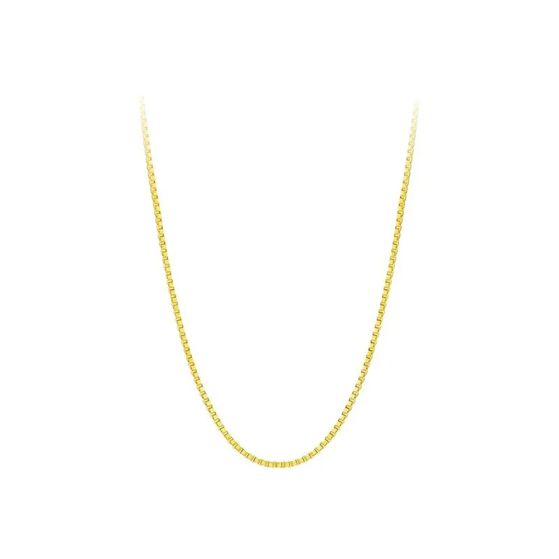 Copper box chain necklace with gold electroplating, 1mm width, 45cm length, geometric quadrilateral pendant